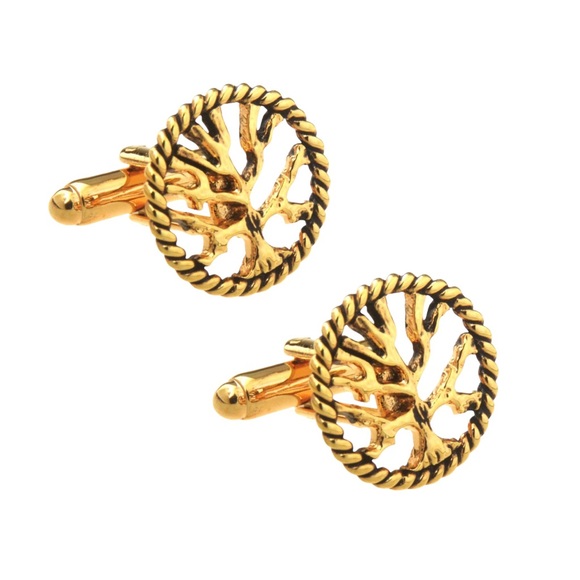 Twisted Antiqued Gold Tree of Life Cufflinks - Picture 1 of 16